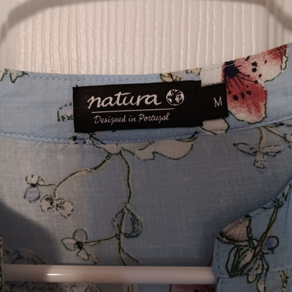 Blue Floral Lightweight Cotton Button Front Blouse Pleated Front Split Sleeves M - Picture 5 of 7